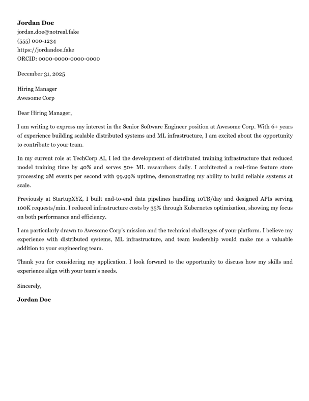 Cover Letter PDF Example